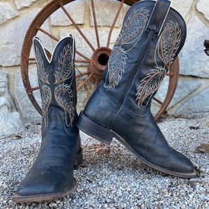 Tony Lama Black Leather Stallion Cowgirl Boots